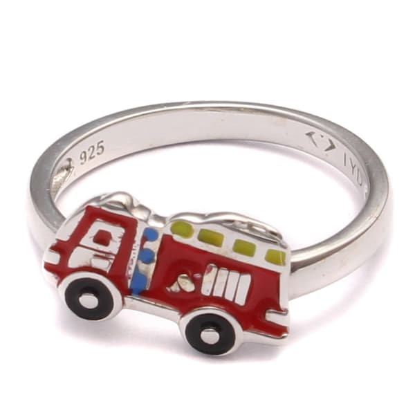 Feuerwehr Auto Kinder Ring aus 925 Sterling Silber