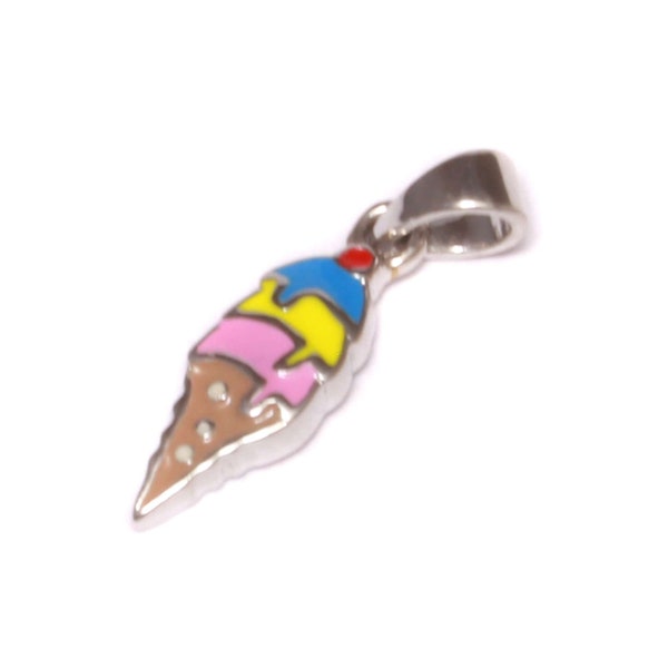 Pendentif glace en argent sterling 925, bijoux de plage d'été glace, ICECREAM pour collier avec une glace, glace molle