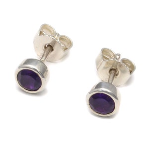 4 mm gemstone stud earrings, 925 sterling silver, garnet jewelry red, amethyst earrings small, rainbow moonstone studs, carnelian orange