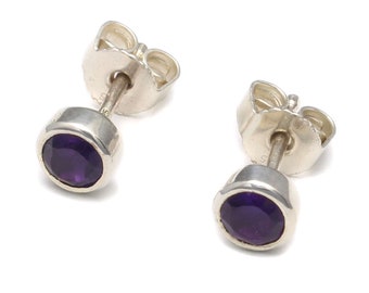 4 mm gemstone stud earrings, 925 sterling silver, garnet jewelry red, amethyst earrings small, rainbow moonstone studs, carnelian orange