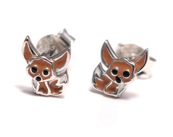 Fennek stud earrings 925 sterling silver, fox children's jewelry, desert fox children's jewelry silver, zoo earrings kawaii, animal earrings