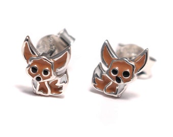 Fennek Ohrstecker 925 Sterling Silber, Fuchs Kinder Schmuck, Wüstenfuchs Kinderschmuck Silber, Zoo Ohrringe kawaii, Tier Silberohrstecker