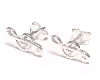 Clef ear studs, 925 sterling silver, music love earrings, clef jewelry, treble clef sweet dainty, melody studs