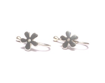 genuine silver flower ear clips for children, 925 sterling silver, minimalist silver earrings, summer jewelry, flower clips gift for her