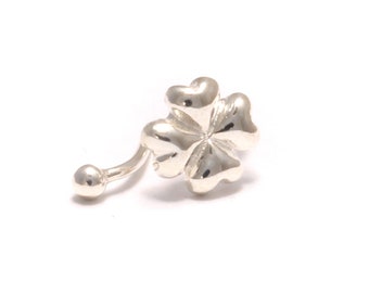 cloverleaf ear clip 925 sterling silver, ear plug, clip earring sterling, silver ear clip, 925 ear clip, clip on earrings silver, fake plug