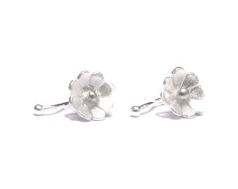 real silver flower ear clips for children made of 925 sterling silver, minimalist silver earrings, summer jewelry, flower clips gift for her