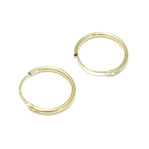14 mm gold hoop earrings, 585 real gold earrings, small retro look ladies earrings, men yellow gold hoop earrings nickel free, unisex style