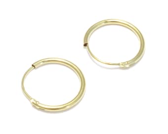 14 mm gold hoop earrings, 585 real gold earrings, small retro look ladies earrings, men yellow gold hoop earrings nickel free, unisex style