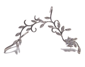 Large Zirconia Ear Climber, Rhodium-Plated 925 Sterling Silver | Hand-Set Ear Crawler, 5.3 cm, Statement Earrings