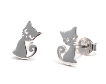 Ohrstecker Katze süß, 925 Sterling Silber, Katzen Stecker minimalistisch, Kitten Ohrringe für sie, Kinder Haustier Ohrschmuck, Tier Schmuck