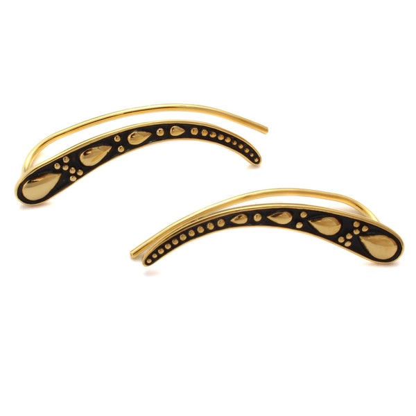Tropfen Earcrawler vergoldet, 925 Sterling Silber, Stecker Wave Ohrringe, bohemian Earclimber zart, Ornament Ear Cuffs, Ear Jackets Emaille