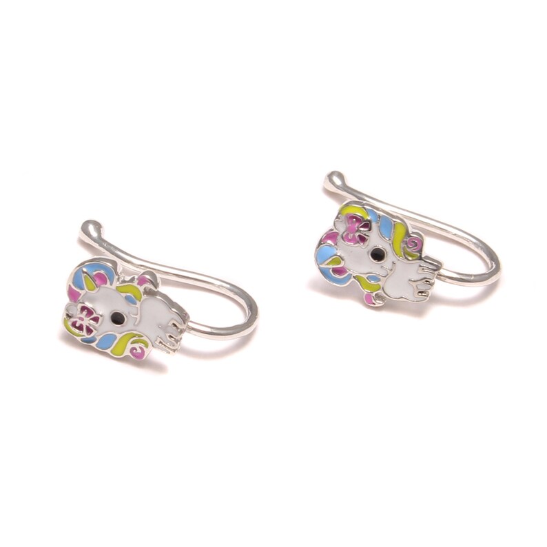 Ear Clip rainbow Unicorn girl Ear jewelry colorful Silver Ear clip nickel-free Children jewelry glitter Children/'s Jewelry 925 Sterling Silver