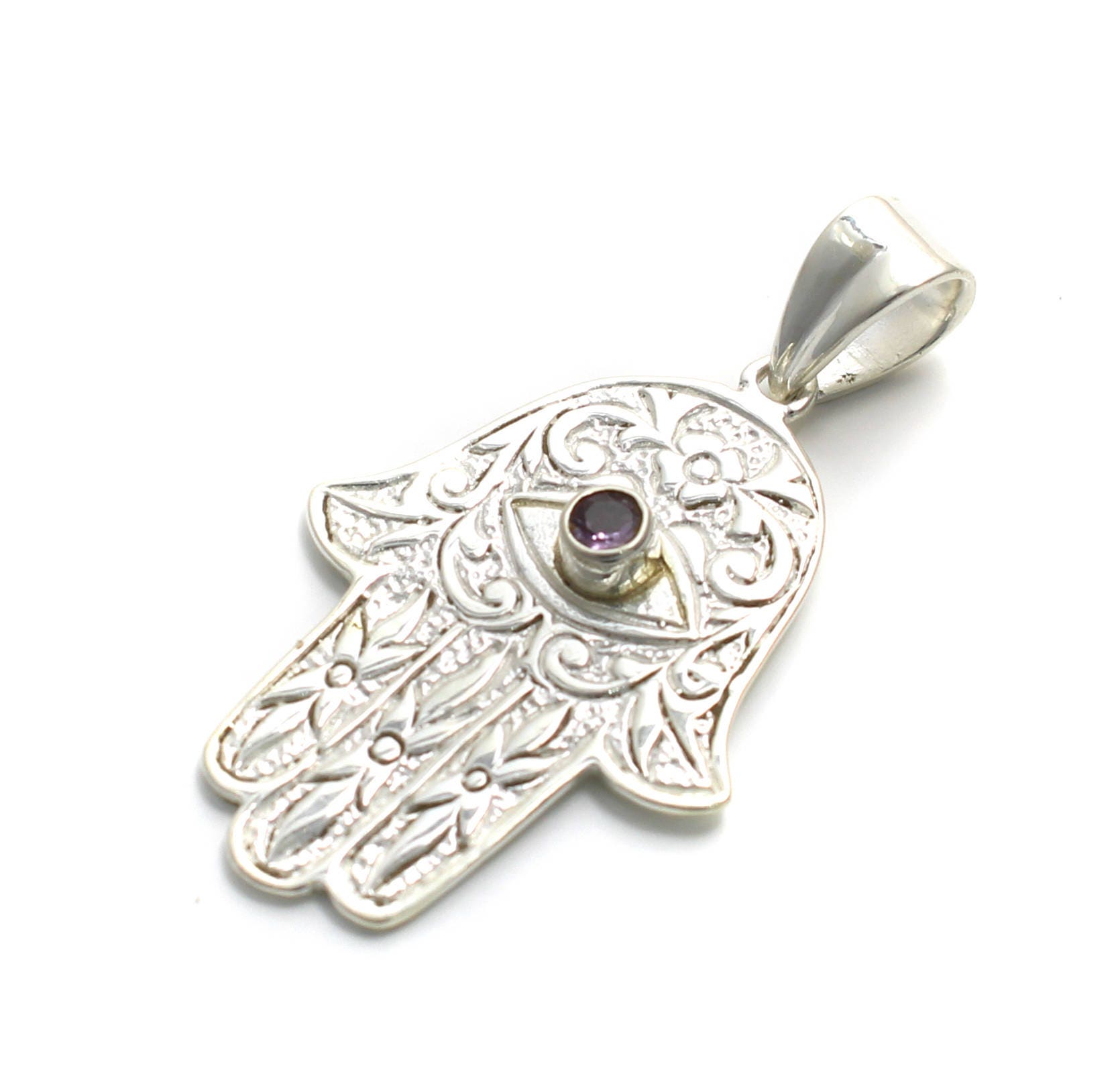 Hand of Fatima 925 Sterling Silver Pendant With Gemstones - Etsy UK