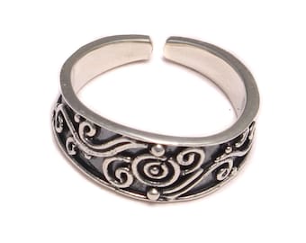 rund verzierter Zehenring 925 Sterling Silber, Zehen Ring Fußschmuck, Fuß Schmuck offen anpassbar, boho Fuß Ring, Sommer Hippie Körperchmuck