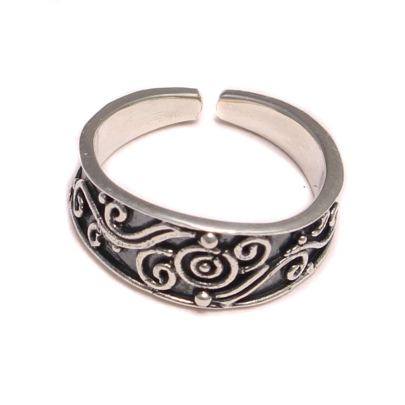 Patterned round open-toe ring in real 925 sterling silver image 1