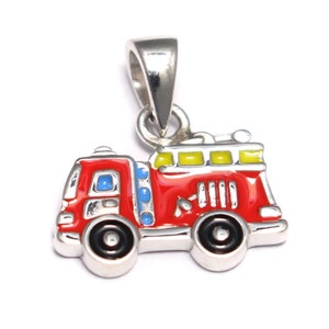Small fire engine pendant 925 silver, fireman chain pendant silver, children&#39;s jewelry 925 chain pendant, boy jewelry fire department