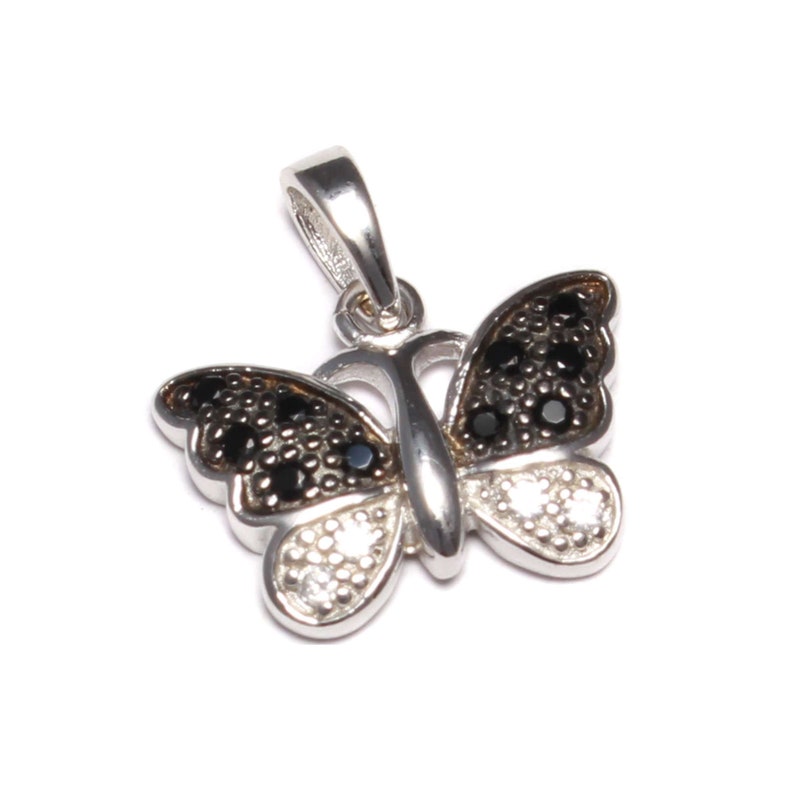 Mini Schmetterling Ketten Anhänger 925 Sterling Silber Frauen Schmuck echt Silber schwarz weiß Accessoire Zirkonia Kettenanhänger zart klein Bild 9