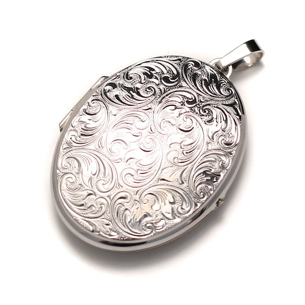 Médaillon argenté ovale et grand, argent sterling 925, pendentif ovale articulé, bijoux d'amitié photo, amulette mémoire de condoléances