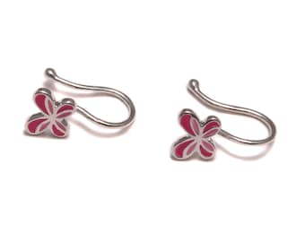 Butterfly children's ear clips, 925 sterling silver, genuine silver children's jewelry, nickel-free silver ear clips, pink girls' jewelry