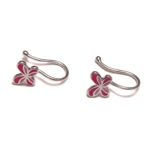 Butterfly children's ear clips, 925 sterling silver, genuine silver children's jewelry, nickel-free silver ear clips, pink girls' jewelry