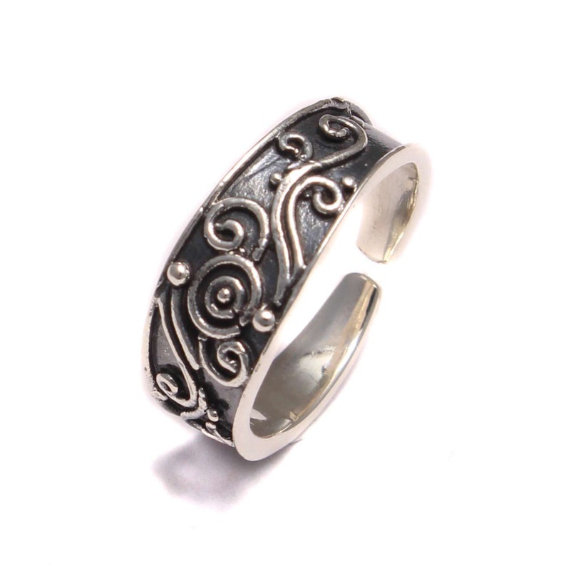 Patterned round open-toe ring in real 925 sterling silver image 3