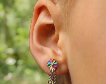 colorful flowers children ear clips 925 sterling silver dangle earrings children first earrings painless earrings nickel-free kids jewelry