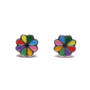 Rainbow flowers stud earrings 925 sterling silver