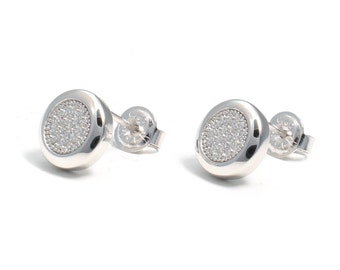 Boucles d'oreilles en argent 925 avec d'innombrables pierres de zircone, boucles d'oreilles en zircone, boucles d'oreilles rondes, boucles d'oreilles en pierre de zircone, boucles d'oreilles en argent