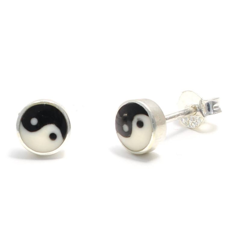 small Yin-Yang stud earrings, 925 sterling silver, men's earrings, men's jewelry, ladies earrings, esoteric yoga studs, cute nickel-free image 1