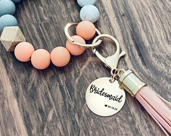 Bridal Party Wedding Wristlet Keychains, Bridesmaid Proposal Gifts, Multiple Colors