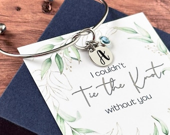 Wedding Gift for Bride, Stainless Steel Knot Bracelet, Custom Initial with Chosen Birthstone, Bridal Party Token