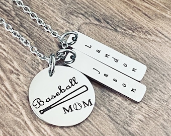 Engraved Baseball Mom Necklace, Personalized Name Tag, Gift for Sports Mom, Available in Silver, Rose & Yellow Gold. Multiple Lengths