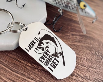 Fishing Gifts for Men, Adult Humor Funny Fishing Keychain Gift for Him, Boyfriend Birthday Gift, Personalize the Back with a Custom Message