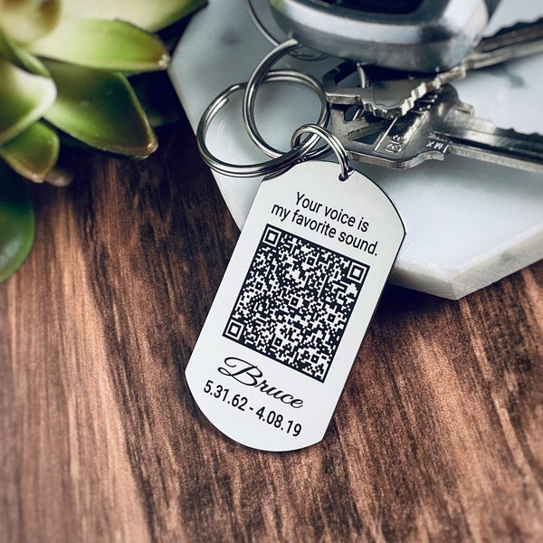 Custom Memorial QR Code Keychain, Personalized Voice Recording Gift of Loved One's Actual Voice, Permanently Laser Engraved