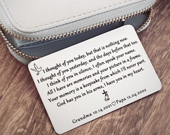 Engraved Memorial Metal Wallet Card, In Memory of, Personalized Wallet Insert, Sentimental Sympathy Gifts,