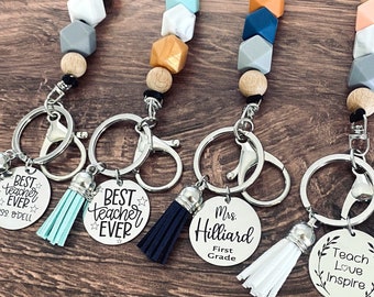Teacher Lanyard with Personalized ID Charm Name Tag, Unique Teacher Gift, Multiple Colors and Styles
