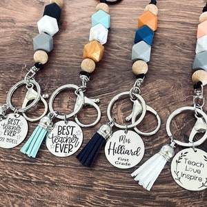 Teacher Lanyard with Personalized ID Charm Name Tag, Unique Teacher Gift, Multiple Colors and Styles