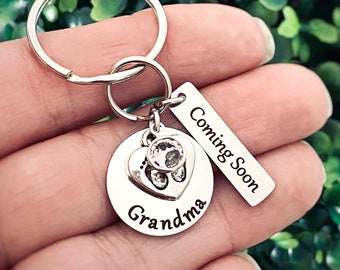Coming Soon Pregnancy Announcement to Family, Surprise Pregnancy Reveal, Personalized Silver Engraved Keychain,