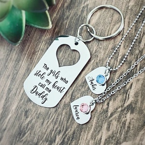 Engraved The Girls Who Stole My Heart Dog Tag Keychain, Dad Gift, Father Daughter Gift Set, Dad Birthday Gift image 2