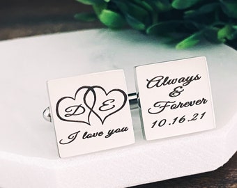 Custom Engraved Groom Cufflinks, Always and Forever, Groom Gift from Bride,