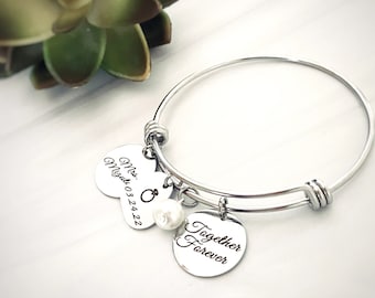 Together Forever Personalized Charm Bracelet for New Bride, Engagement Gift for Bride