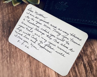 Engraved Handwriting Wallet Card: Personalized Metal Keepsake