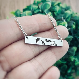 Moose Necklace, Moose Jewelry, Mother's Necklace, Birthday Gift, Personalized Bar Necklace 16" 18", or 20" Silver, Rose Gold, Yellow Gold