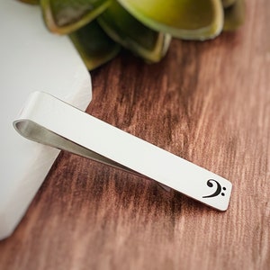 Silver Engraved Bass Note Tie Clip Band Director Gift