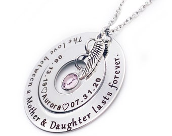 Loss of a Daughter, Personalized Mourning Jewelry, Bereavement Gift Necklace for Mom,  "The love between a Mother & Daughter lasts forever"