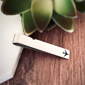 Plane Tie Clip, Pilot Gifts, Engraved Airplane, Personalized Gifts for Him