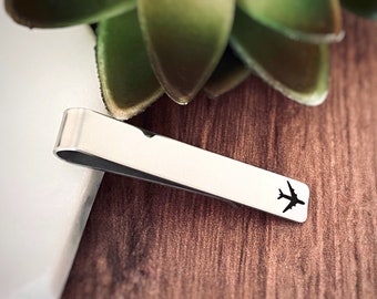 Plane Tie Clip, Pilot Gifts, Engraved Airplane, Personalized Gifts for Him