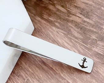 Anchor Tie Clip, Gift for Him, Personalized Engraved Stainless Steel, Personalize the Back