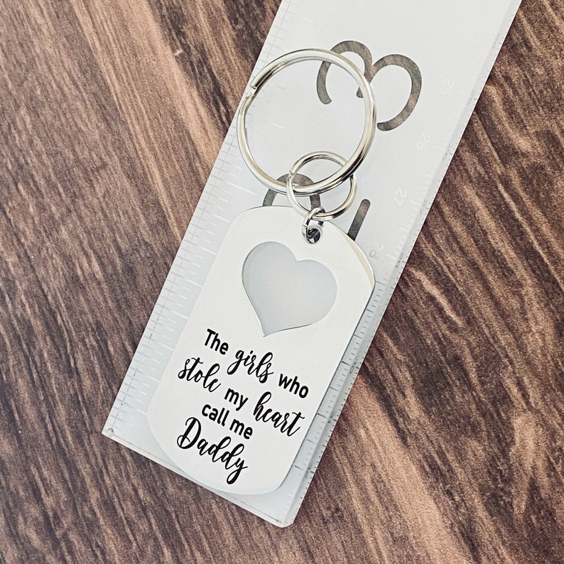Engraved The Girls Who Stole My Heart Dog Tag Keychain, Dad Gift, Father Daughter Gift Set, Dad Birthday Gift image 6