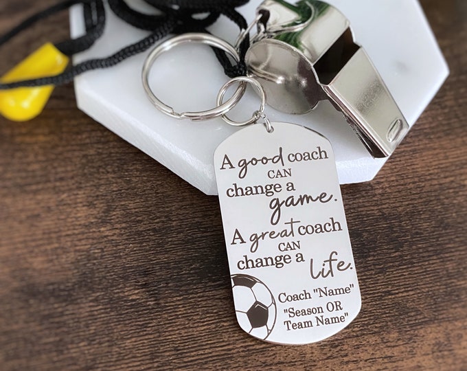 Engraved Personalized Keychain, Soccer Coach Thank You Gift, Soccer Coach Gift, Stainless Steel Dog Tag Keychain